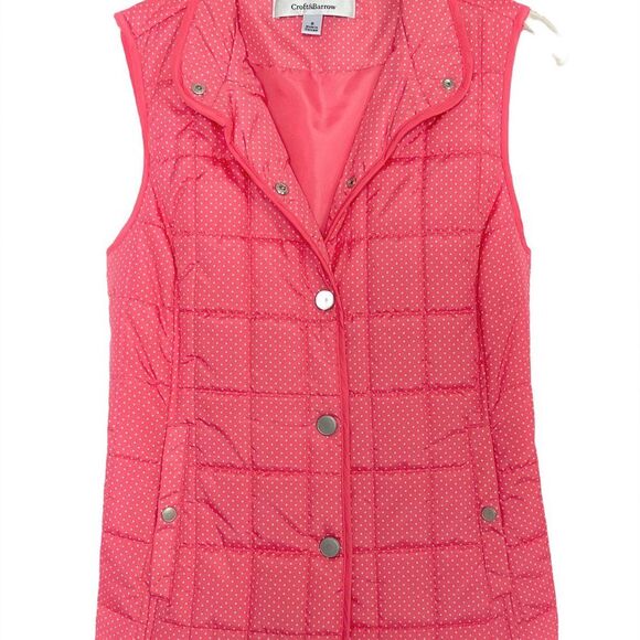 Croft & Barrow Lightweight Polka Dot Coral White Zip Quilted Vest Size S - Picture 1 of 12